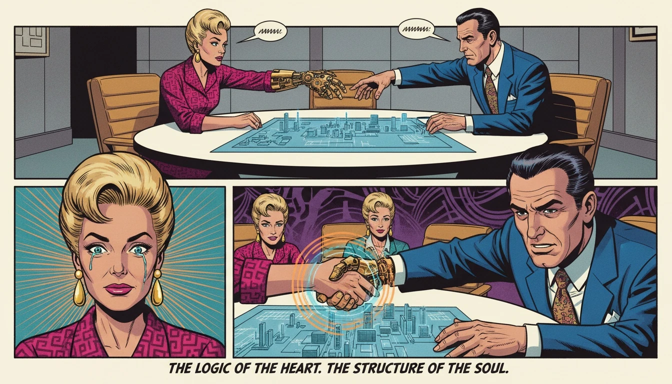 Two different hands, one robotic and one human, shaking, illustrating the process of learning how to communicate with an ESTJ by bridging logic and emotion. filename: how-to-communicate-with-an-estj-bestie-ai.webp