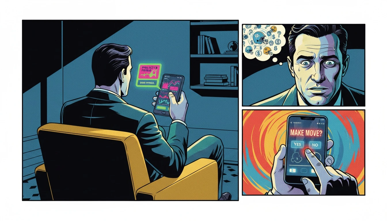 A fantasy football manager feeling decision paralysis, illustrating how to decide a fantasy football lineup by weighing stats and intuition. how-to-decide-fantasy-football-lineup-bestie-ai.webp