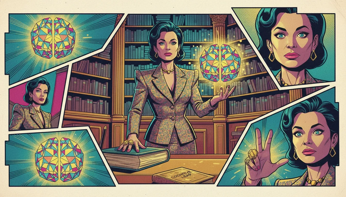 A person in a library reaches for a glowing shape, symbolizing the journey of how to develop cognitive functions for MBTI personal growth. how-to-develop-cognitive-functions-bestie-ai.webp