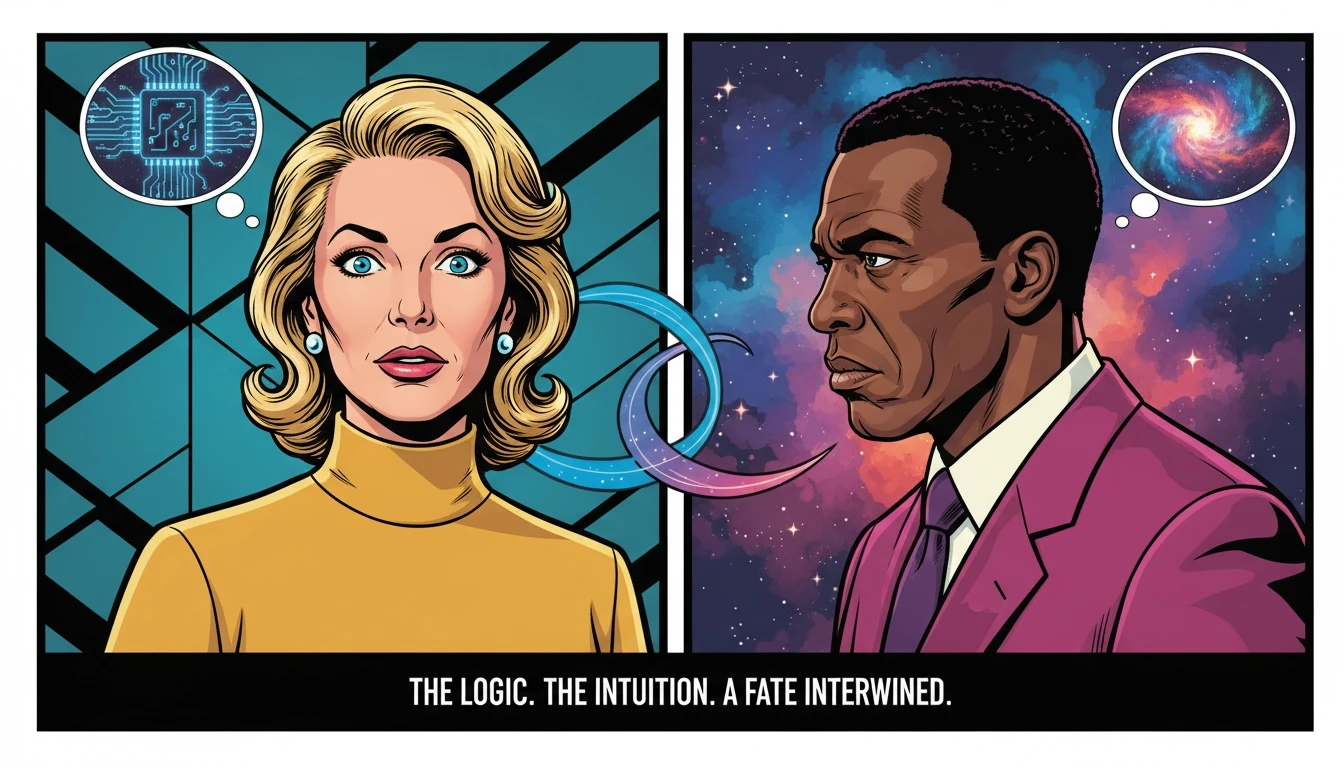 A symbolic visual representing how to develop intuitive thinking, showing a brain split between logic and the cosmic glow of intuition, with light connecting the two hemispheres. File: how-to-develop-intuitive-thinking-bestie-ai.webp