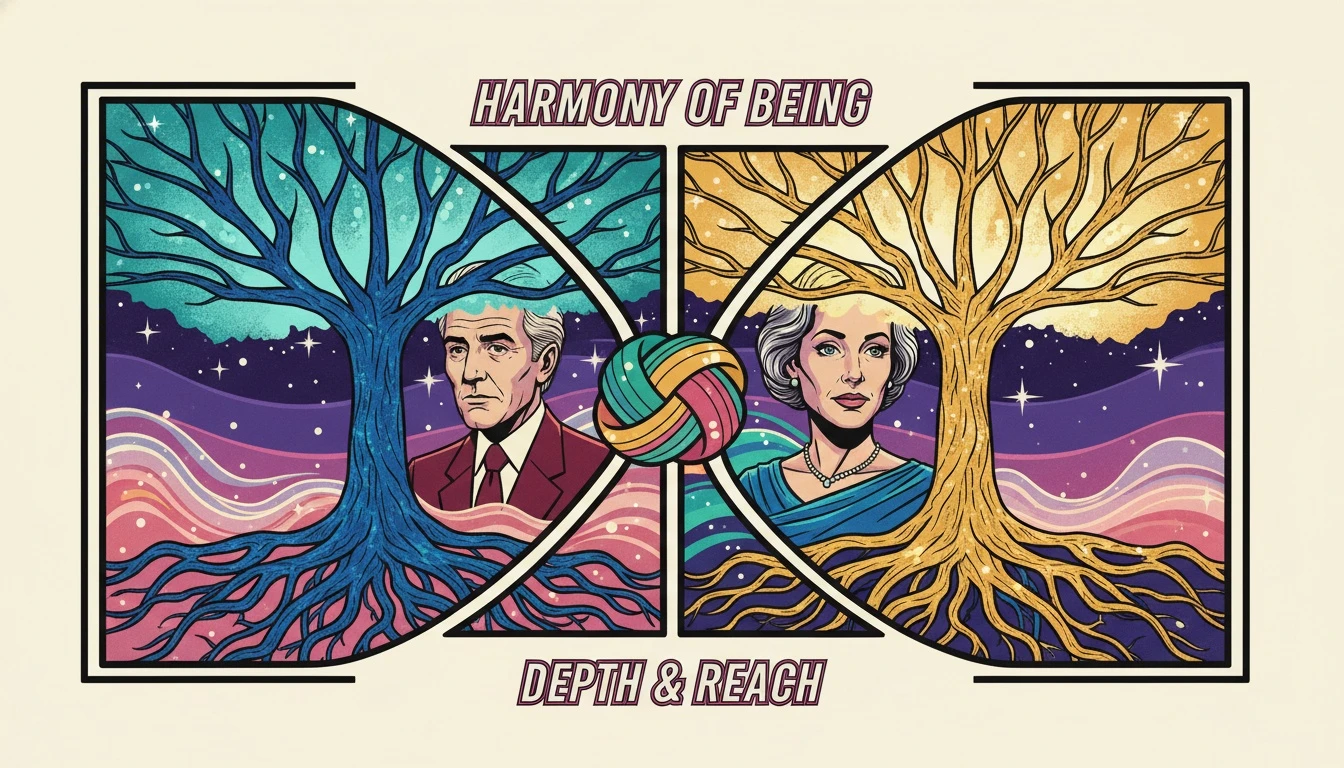 An artistic depiction of two different trees intertwining, symbolizing how to make incompatible mbti types work by finding harmony in their differences. Filename: how-to-make-incompatible-mbti-types-work-bestie-ai.webp