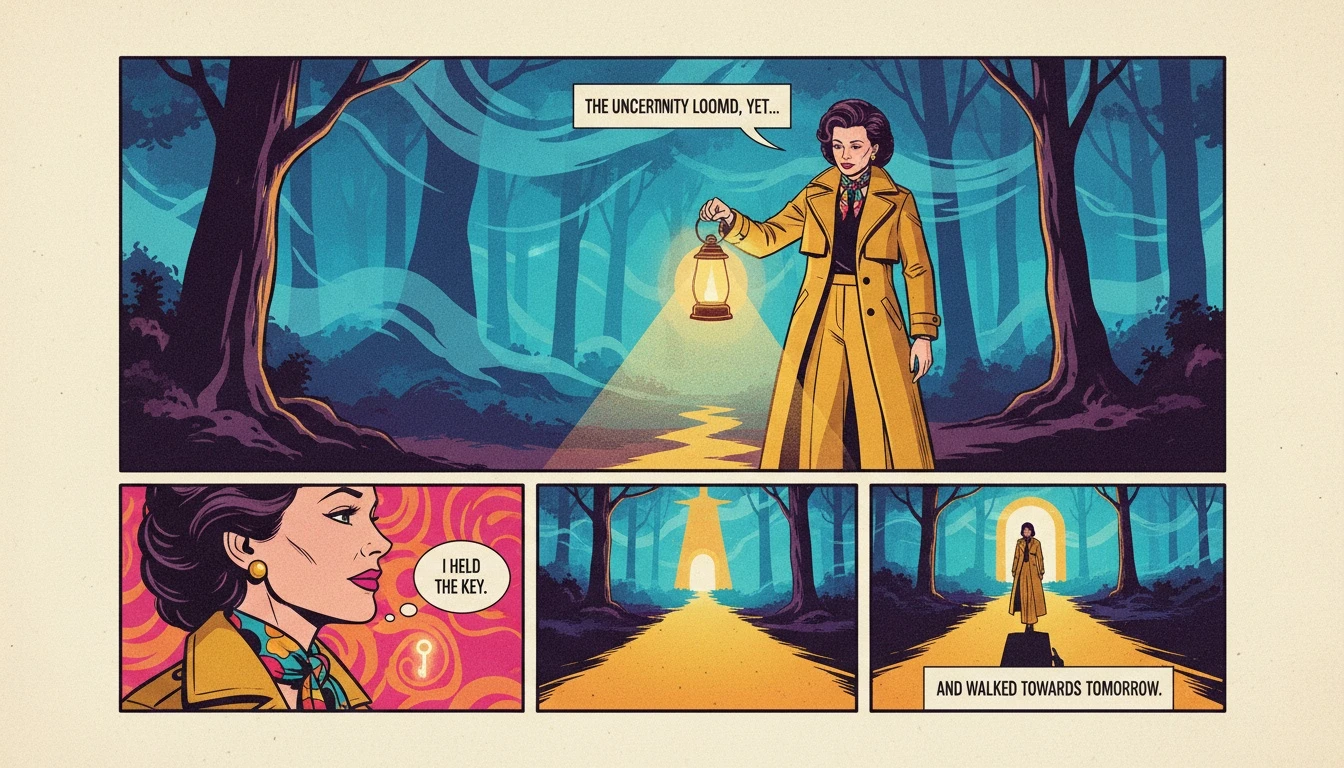 A person holding a glowing lantern which illuminates a clear path through a misty forest, symbolizing the process of learning how to manage anxiety attacks. how-to-manage-anxiety-attacks-bestie-ai.webp