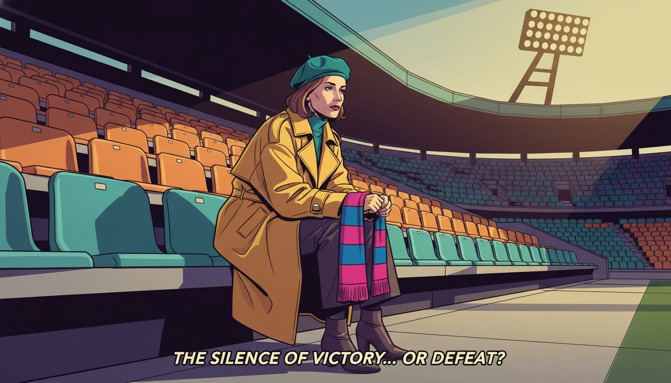 A contemplative fan considers how to stay positive when your team is losing, sitting alone in an empty stadium after a game. Filename: how-to-stay-positive-when-your-team-is-losing-bestie-ai.webp