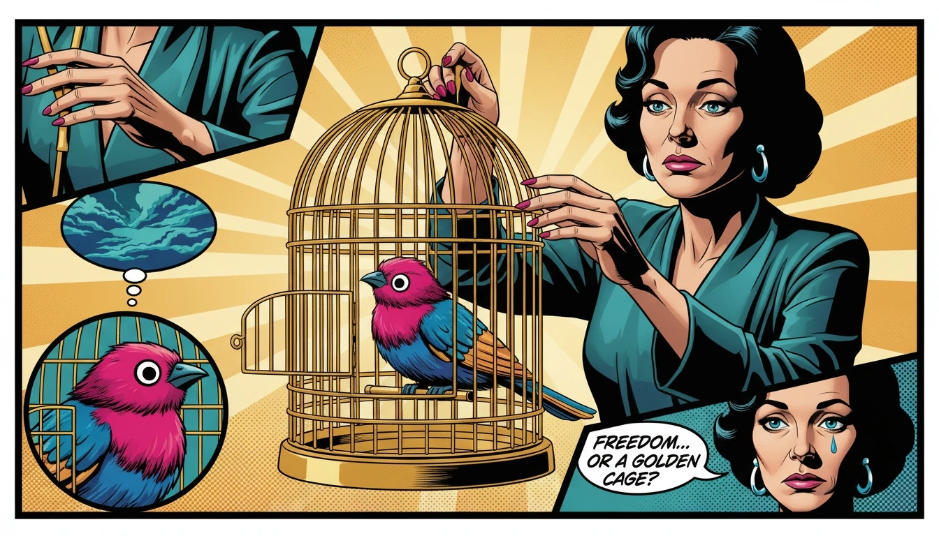 A golden birdcage with its door open, symbolizing how to stick to a routine without burnout by choosing flexibility over rigidity. Filename: how-to-stick-to-a-routine-without-burnout-bestie-ai.webp