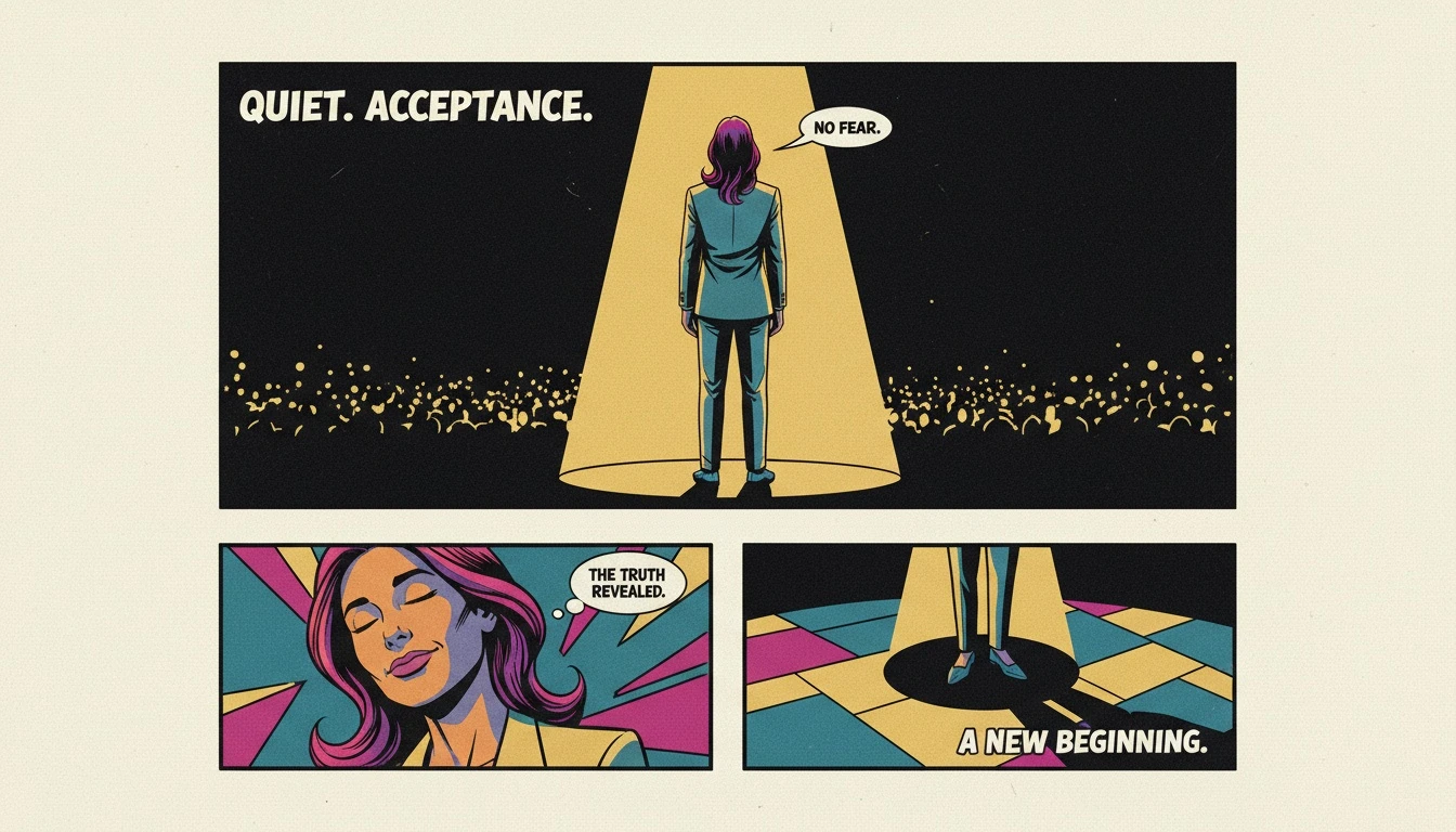 A person stands alone on a stage under a single spotlight, symbolizing learning how to stop caring what people think by realizing the audience is imaginary. Filename: how-to-stop-caring-what-people-think-bestie-ai.webp