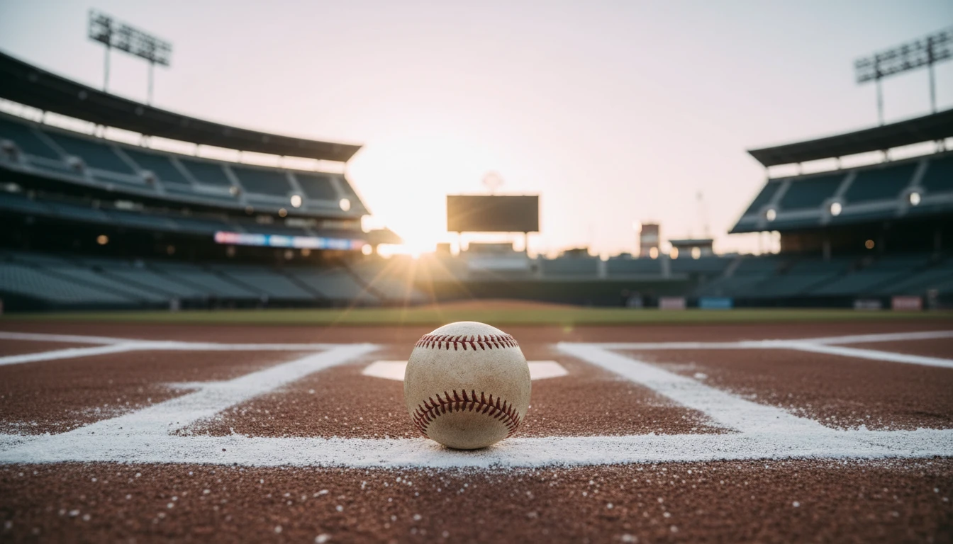 A hopeful image illustrating how to support your team after a big trade, showing a lone baseball on a field at dawn, symbolizing a new beginning for fans. Filename: how-to-support-your-team-after-a-big-trade-bestie-ai.webp
