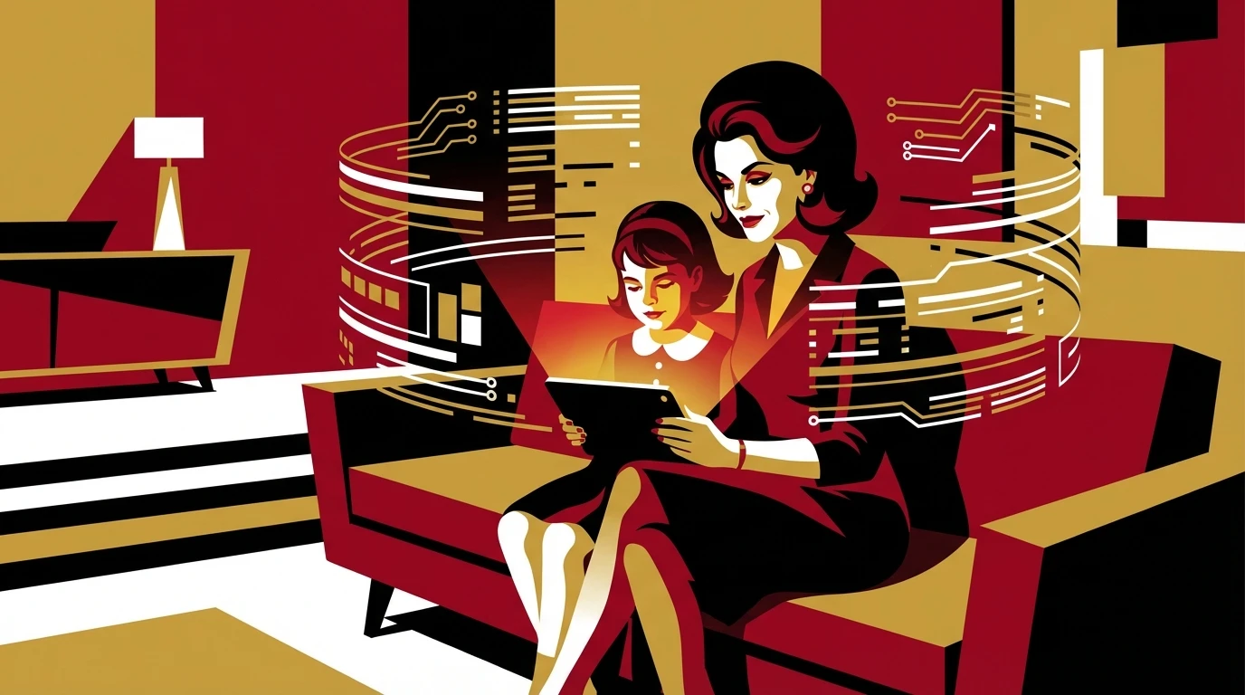 A parent and child connecting while learning how to use AI for autism parenting on a tablet in a cozy room. Filename: how-to-use-ai-for-autism-parenting-bestie-ai.webp