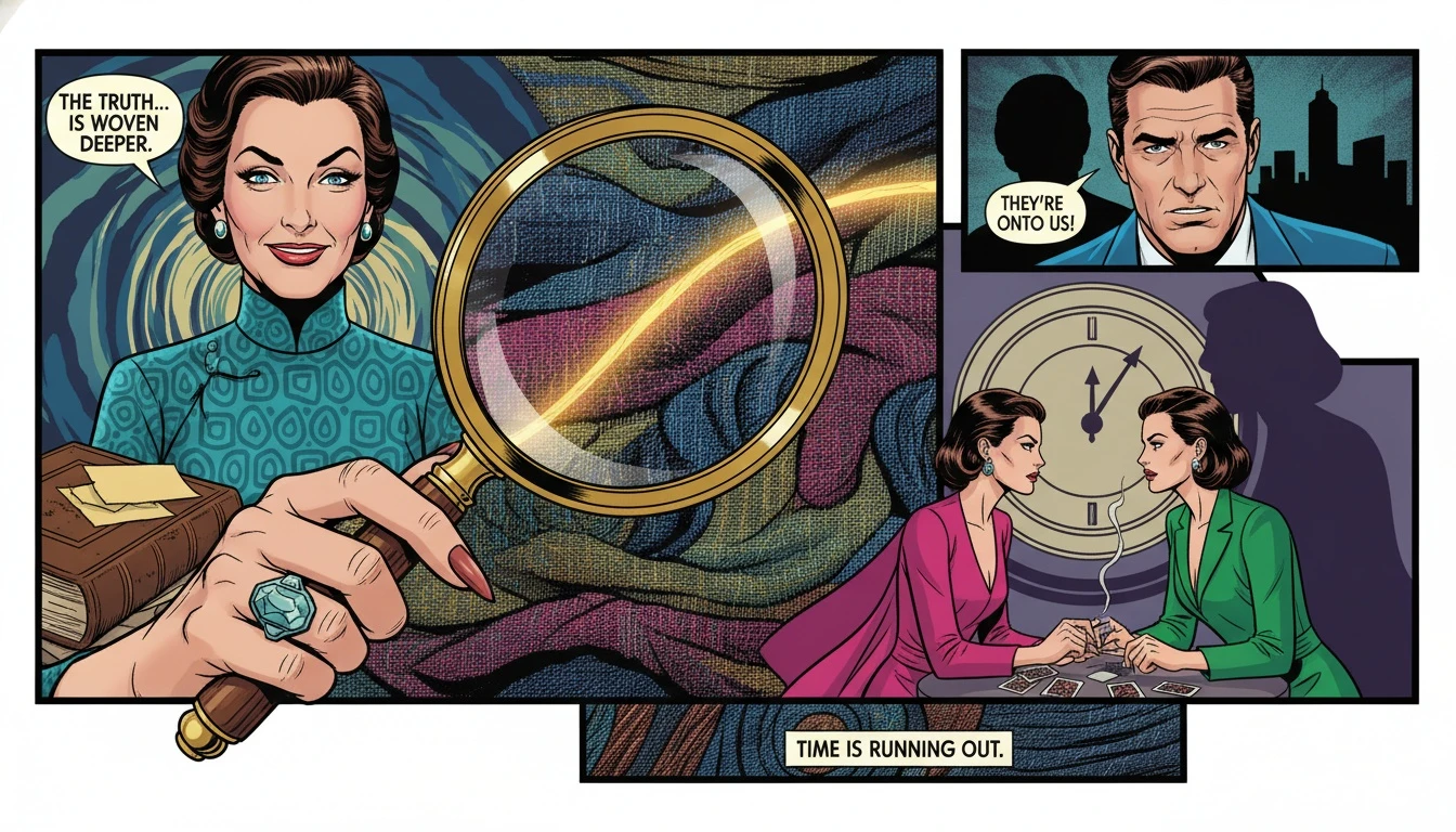 A woman using a magnifying glass to inspect threads, symbolizing the process of how to vet a man for a relationship with careful discernment. how-to-vet-a-man-for-a-relationship-bestie-ai.webp