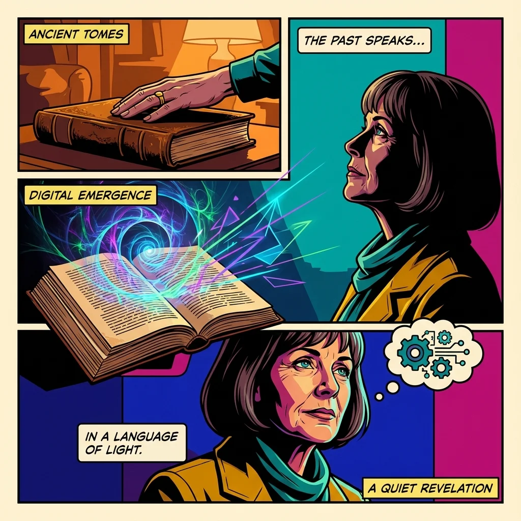 A symbolic image representing the hybrid model of AI and human therapy, where glowing digital light emerges from a traditional book, signifying the integration of technology and human wisdom in mental healthcare. Filename: hybrid-model-of-ai-and-human-therapy-bestie-ai.webp