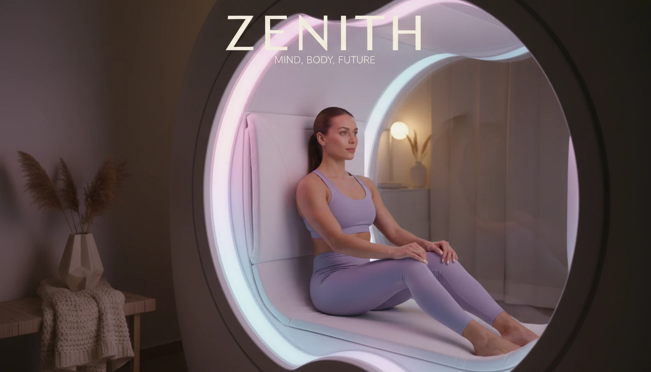 An athlete using a hyperbaric oxygen therapy for athletes guide to recovery, sitting calmly inside a futuristic chamber, illustrating the science behind Fred Warner's peak performance. hyperbaric-oxygen-therapy-for-athletes-guide-bestie-ai.webp