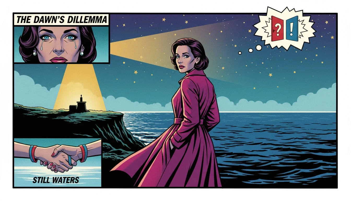 indecisiveness-about-having-children-bestie-ai.webp - A woman reflecting on her life choices at a misty crossroads, illustrating the internal struggle of choosing a path.