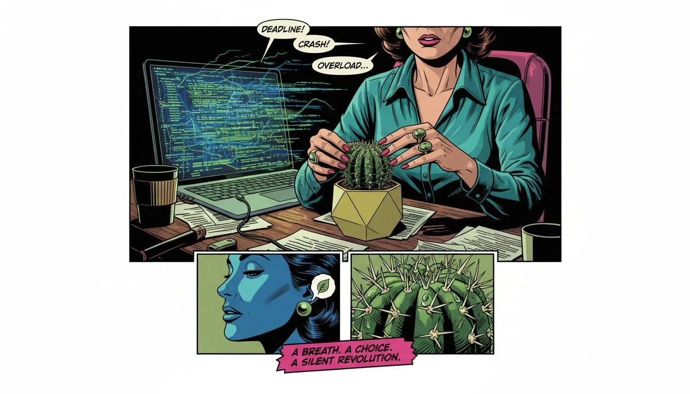 A person grounding themselves during an infj inferior se grip by focusing on a small plant, representing a shift from mental chaos to mindful sensory input. filename: infj-inferior-se-grip-guide-bestie-ai.webp