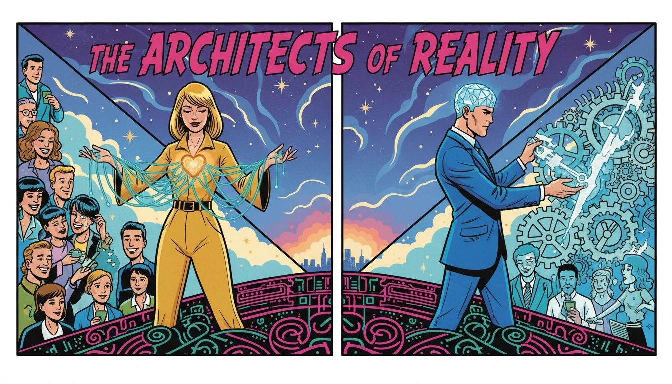 A symbolic image for an INFJ vs INTJ comparison, showing one figure guided by heart-based connections and another by logical systems, both sharing a deep intuitive vision that distinguishes the INFJ personality from the INTJ. Filename: infj-vs-intj-comparison-bestie-ai.webp