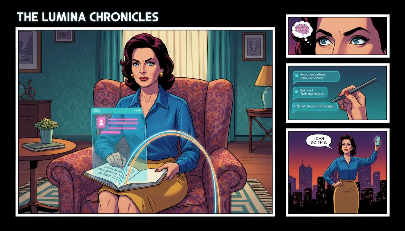 A visual representation of integrating AI with human therapy, showing a journal with handwritten notes and a digital chat interface working together. Filename: integrating-ai-with-human-therapy-bestie-ai.webp