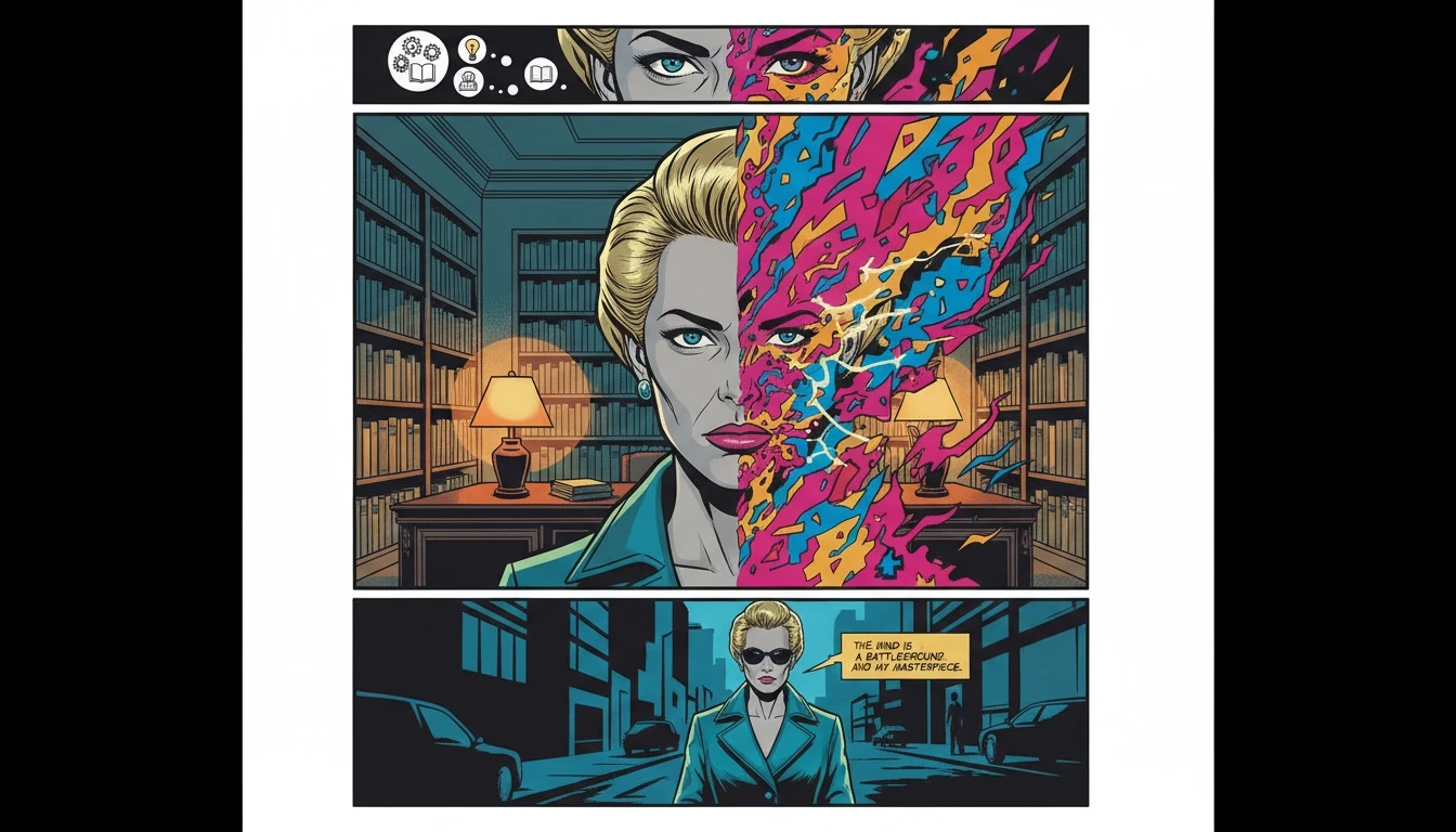 An illustration of the INTP personality paradox, showing a brain split between a quiet library and a colorful nebula of ideas, representing the integration of analytical and creative thought. Filename: intp-personality-paradox-bestie-ai.webp