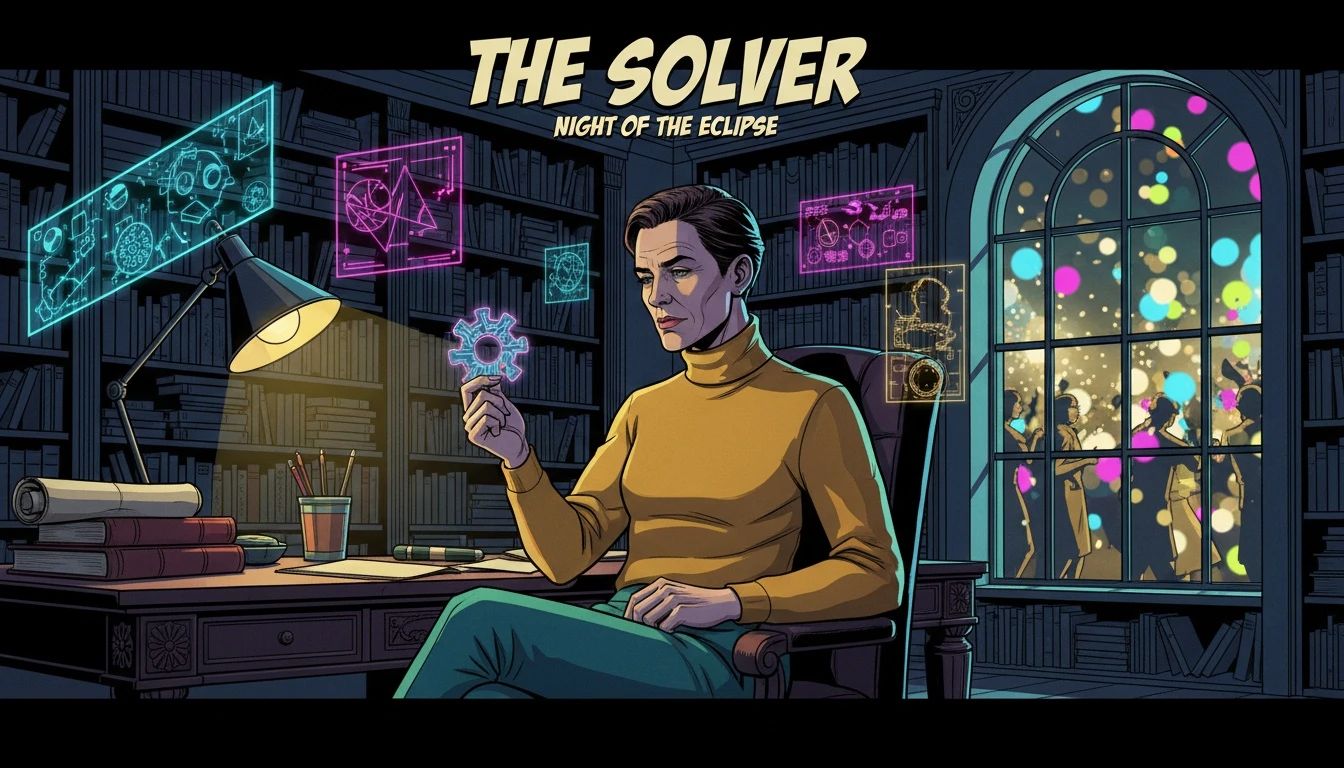 A visual representation of INTP weaknesses in social settings, showing a thoughtful person analyzing a complex puzzle alone while a party happens outside, symbolizing a preference for deep thought over social noise. Filename: intp-weaknesses-bestie-ai.webp