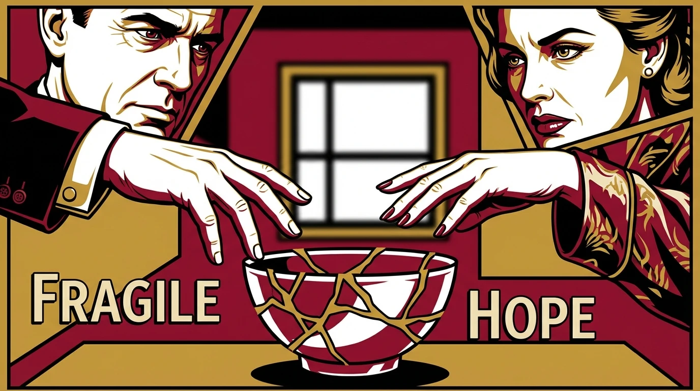 Two people's hands carefully mending a broken bowl with gold, a metaphor for the delicate process of repair in marriage counseling. filename: is-marriage-counseling-a-step-to-divorce-bestie-ai.webp