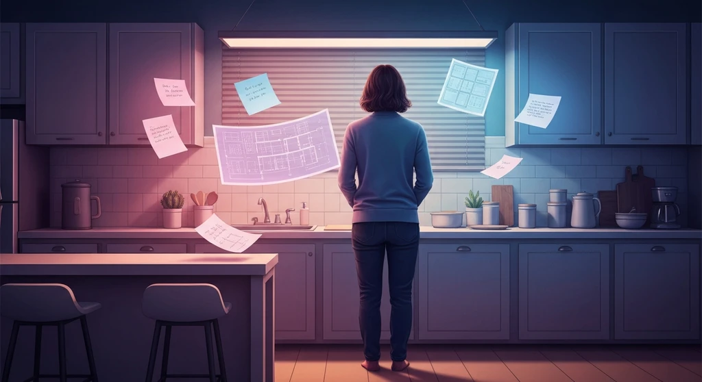 A conceptual visual representing the mental load in marriage through glowing architectural blueprints of domestic life-bestie-ai.webp