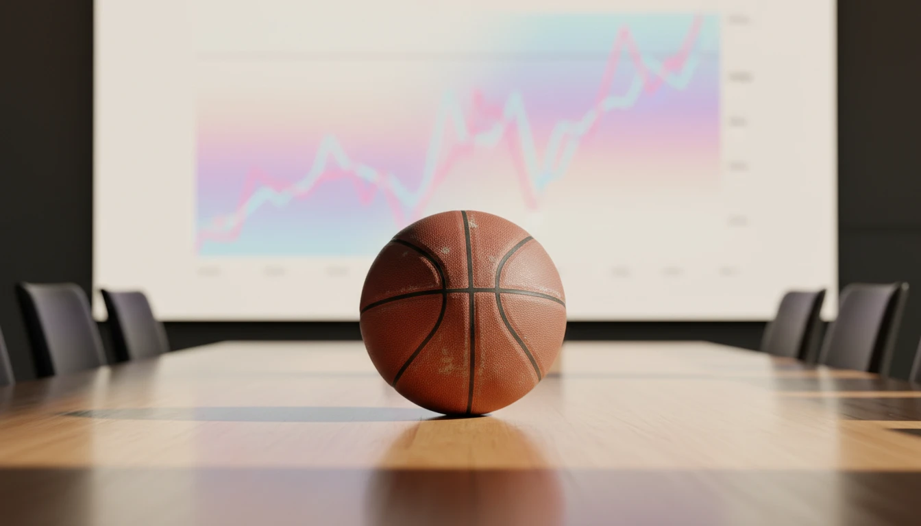 A basketball on a boardroom table representing the financial analysis of the isaiah-stewart-contract-details and its impact on the Detroit Pistons.webp