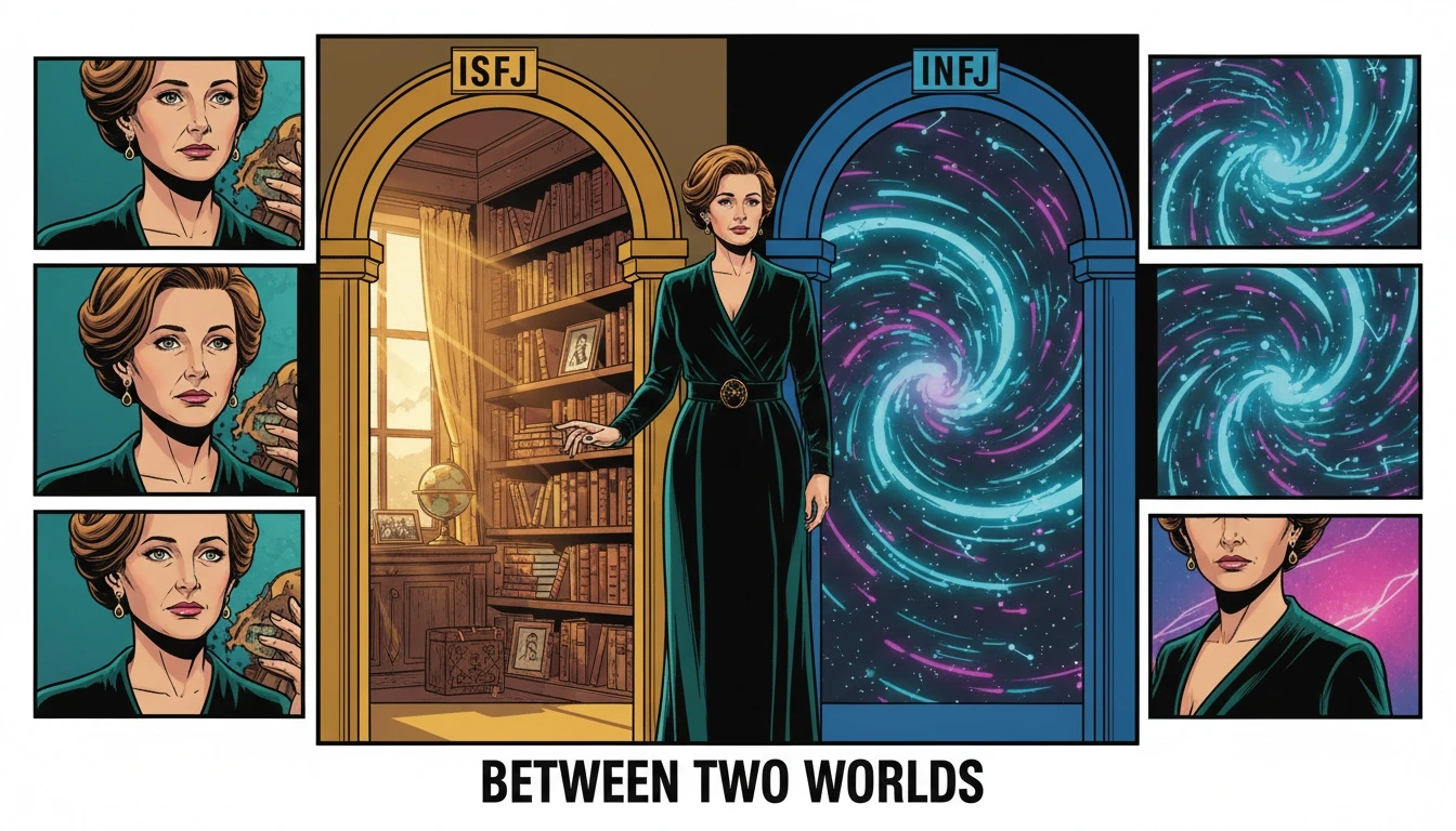 A visual representation of the core ISFJ vs INFJ differences, showing one path rooted in tangible memories and another in abstract future possibilities, helping to understand the nuances of the ISFJ personality. Filename: isfj-vs-infj-differences-bestie-ai.webp