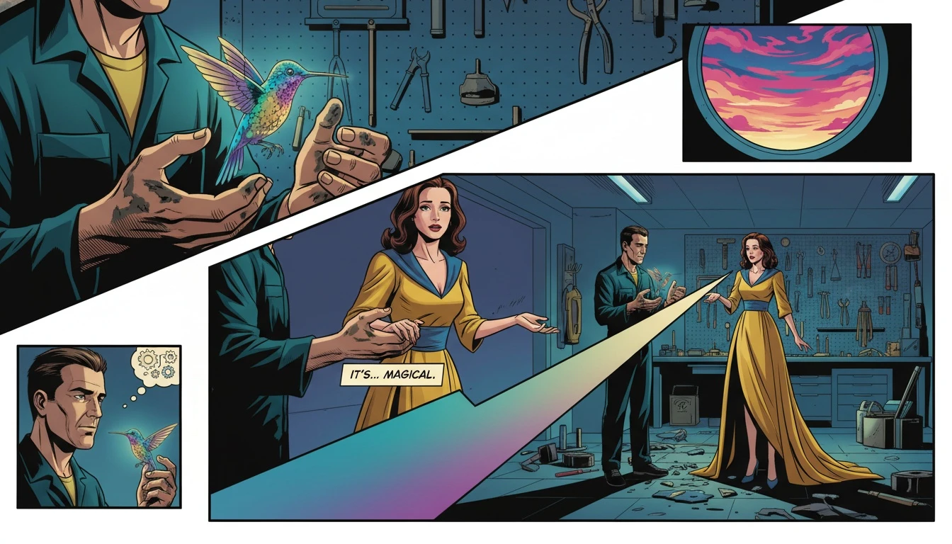 A symbolic image representing ISTP relationship compatibility, showing practical, capable hands holding a delicate, glowing bird, illustrating the dynamic between a thinker and a feeler. istp-infp-relationship-compatibility-guide-bestie-ai.webp