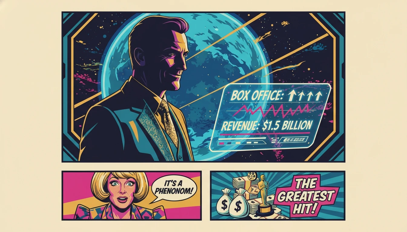 A conceptual image illustrating the James Cameron box office analysis, showing a director looking at an alien world while financial data skyrockets, symbolizing his visionary and commercial success. File: james-cameron-box-office-analysis-bestie-ai.webp