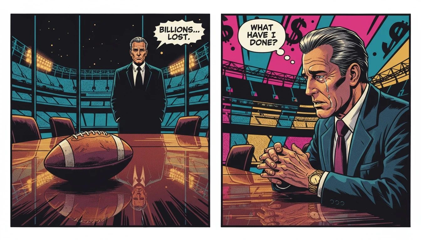 A football on a boardroom table symbolizing the complex Jerry Jones player contract decisions facing the Dallas Cowboys after a disappointing season. Filename: jerry-jones-player-contract-decisions-bestie-ai.webp