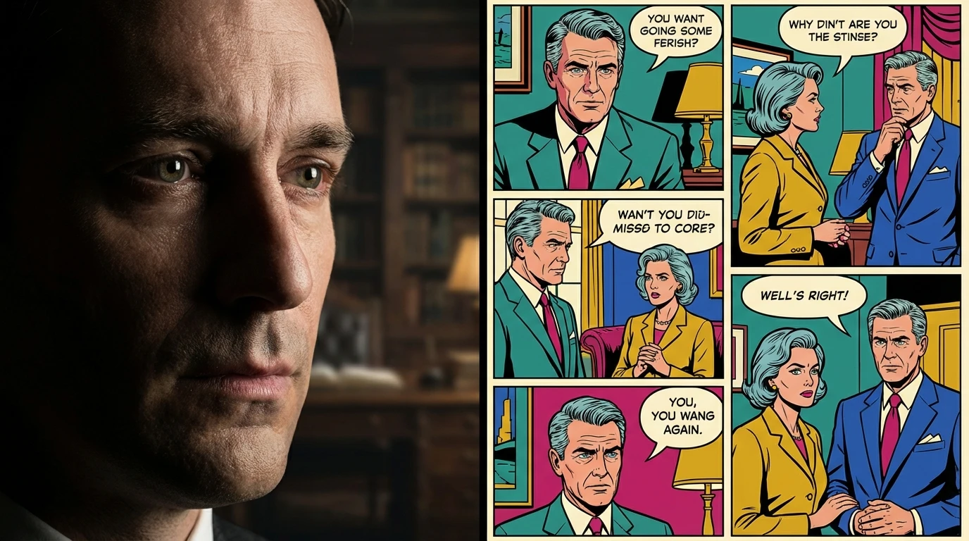 A symbolic image for a Jesse Plemons acting style analysis, where a man's face half-cast in shadow represents the power of stillness and subtext in subtle acting.