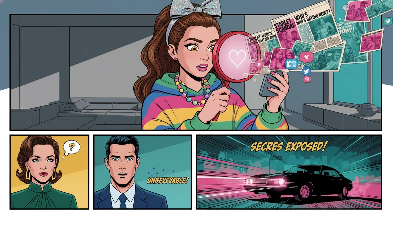 jojo-siwa-rumored-boyfriend-dating-history-bestie-ai.webp - A symbolic image representing the search for a confirmed JoJo Siwa boyfriend, where a magnifying glass sifts through media chaos to find the truth.