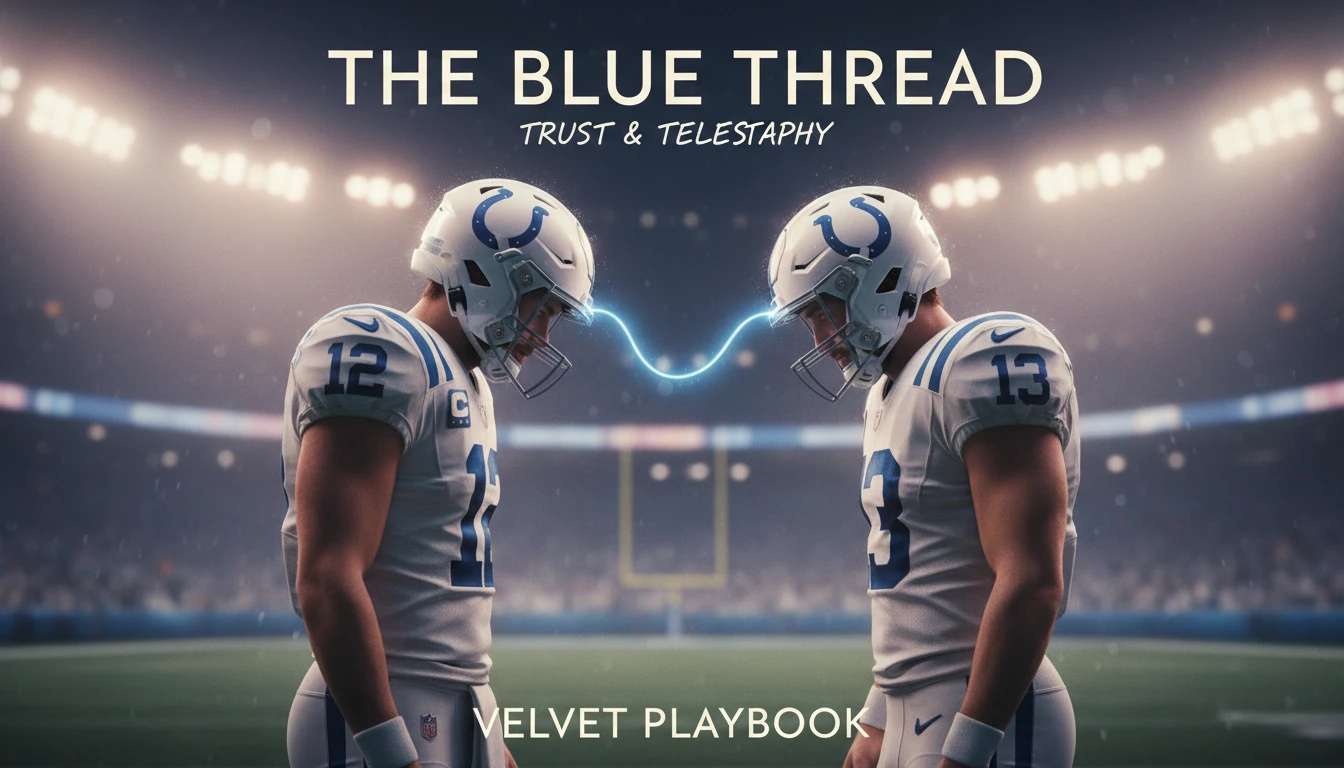 An artistic depiction of the deep on-field connection between Colts players, illustrating the psychological bond that makes the Josh Downs and Anthony Richardson connection so powerful. filename: josh-downs-anthony-richardson-connection-bestie-ai.webp