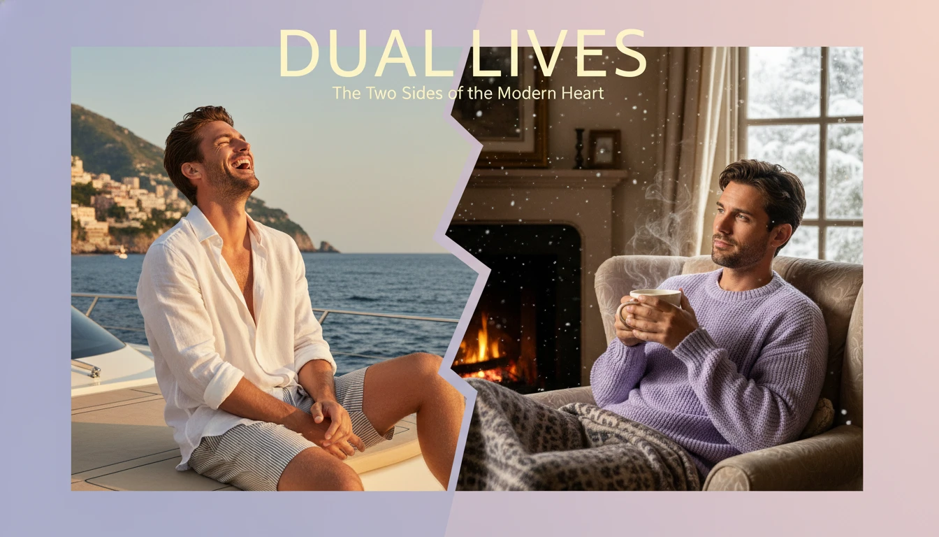 psychological-analysis-jude-law-roles-bestie-ai.webp. A symbolic image representing the psychological duality of Jude Law's characters, split between charming manipulator and gentle romantic hero.