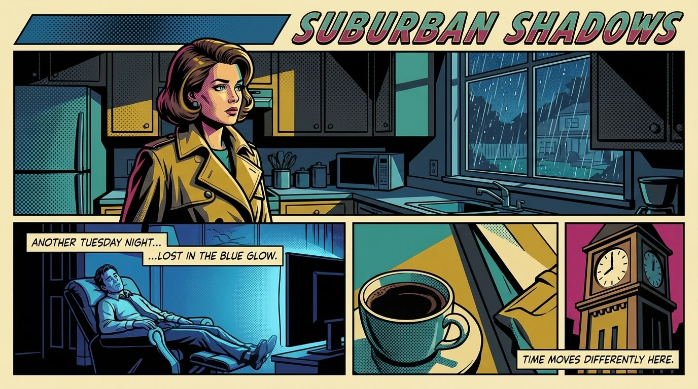 A visual Karen and Ted Wheeler relationship analysis: Karen Wheeler (played by Cara Buono) looks out a window with longing while Ted sleeps, symbolizing their emotional disconnect. karen-and-ted-wheeler-relationship-analysis-bestie-ai.webp