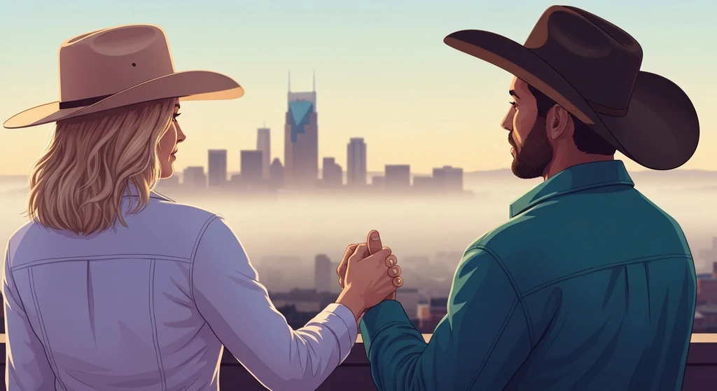 A hopeful image representing Lainey Wilson's wedding plans, showing a couple resembling her and Devlin 'Duck' Hodges looking towards a bright future together. lainey-wilson-wedding-plans-bestie-ai.webp