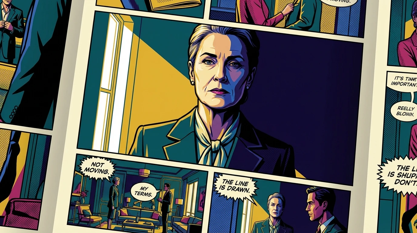 A symbolic image representing the strength behind the Lena Headey Harvey Weinstein story, showing a woman's determined face half in shadow, illustrating the concept of setting a firm boundary. lena-headey-harvey-weinstein-story-bestie-ai.webp