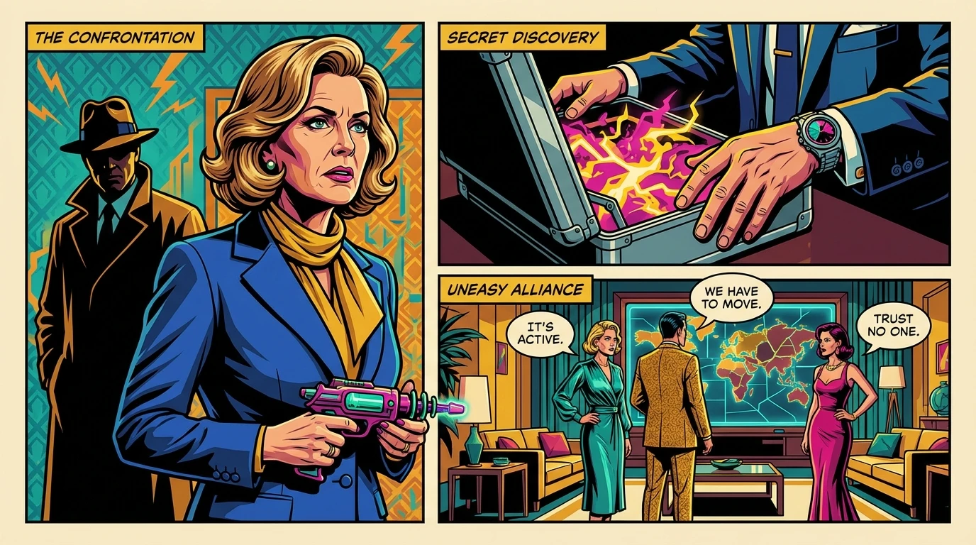 A conceptual image illustrating theories about the Linda Hamilton Stranger Things role, showing a powerful woman resembling her standing defiantly in the Upside Down. Filename: linda-hamilton-stranger-things-role-theories-bestie-ai.webp