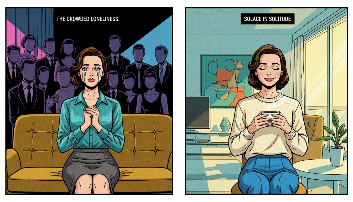 A cinematic visual comparison of living alone vs unhappy marriage highlighting the difference between physical presence and emotional peace. living-alone-vs-unhappy-marriage-bestie-ai.webp