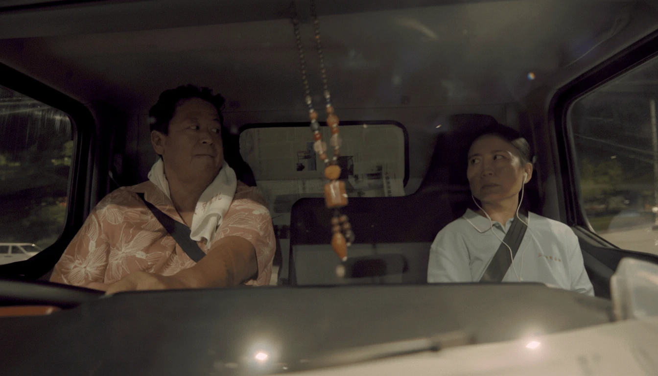 A scene from the short drama Love At Fifty, showing the contrast between a powerful CEO and a woman working as a cleaner, highlighting their secret marriage.