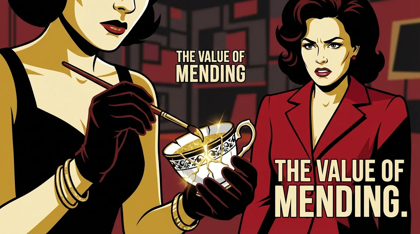 A kintsugi teacup being repaired, symbolizing how low cost couples counseling can help mend a relationship and make it stronger. filename='low-cost-couples-counseling-bestie-ai.webp'