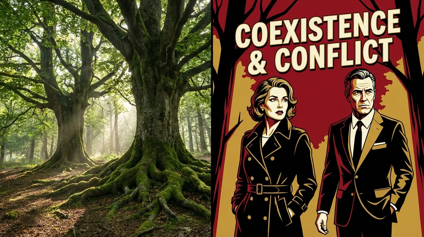 Two strong trees with intertwined roots symbolizing the balance of maintaining independence in a marriage while sharing a deep connection. filename: maintaining-independence-in-a-marriage-bestie-ai.webp