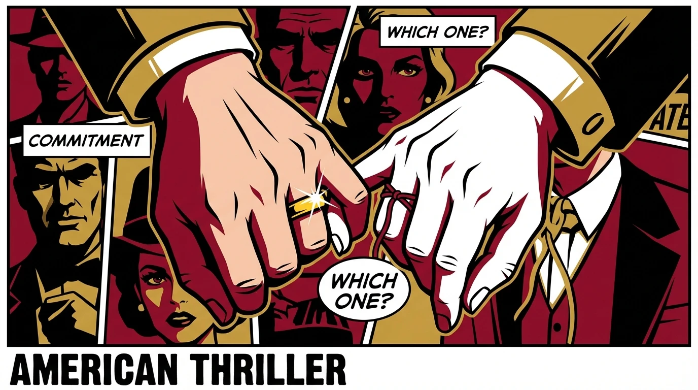 A symbolic image comparing the commitment of legal marriage vs domestic partnership, showing two hands clasped tightly—one with a wedding band and the other with a simple string on the finger. marriage-bestie-ai.webp