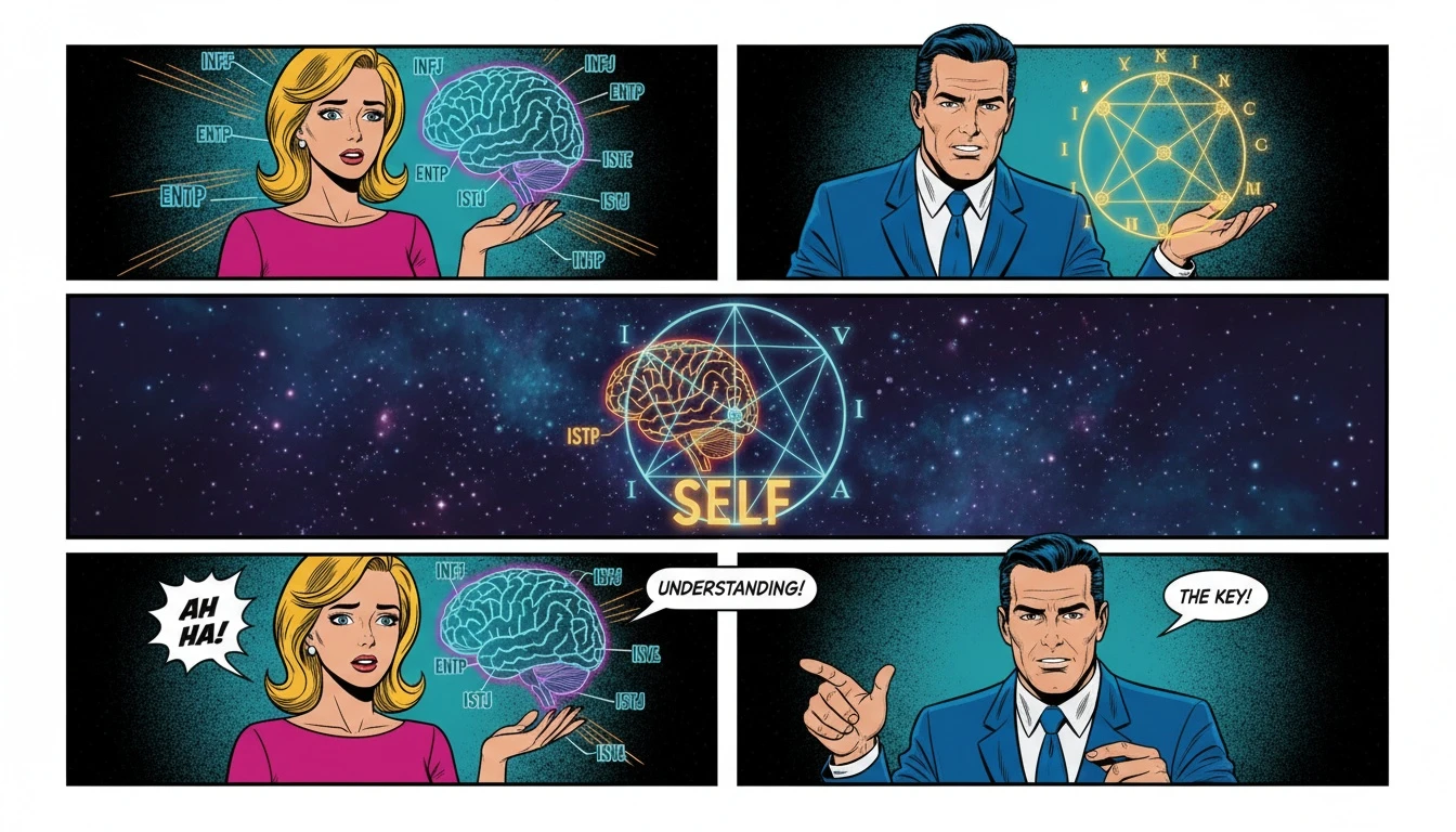 A conceptual image showing the mbti and enneagram correlation, with a brain's cognitive map merging with the nine-pointed Enneagram symbol, representing holistic self-discovery. Filename: mbti-and-enneagram-correlation-bestie-ai.webp