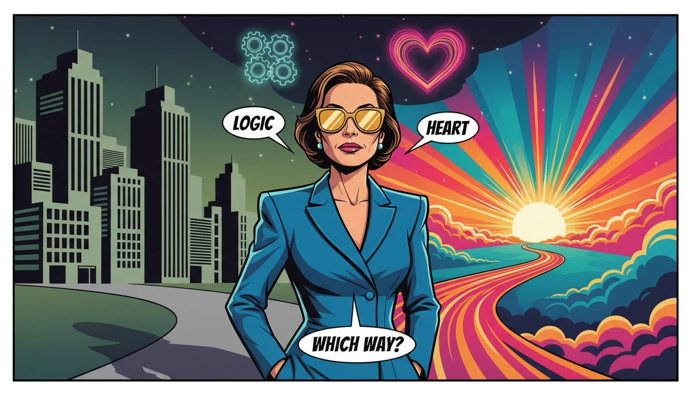 A person at a career crossroads uses their understanding of MBTI and enneagram, represented by constellations, to choose a fulfilling path. filename: mbti-and-enneagram-for-career-guidance-bestie-ai.webp