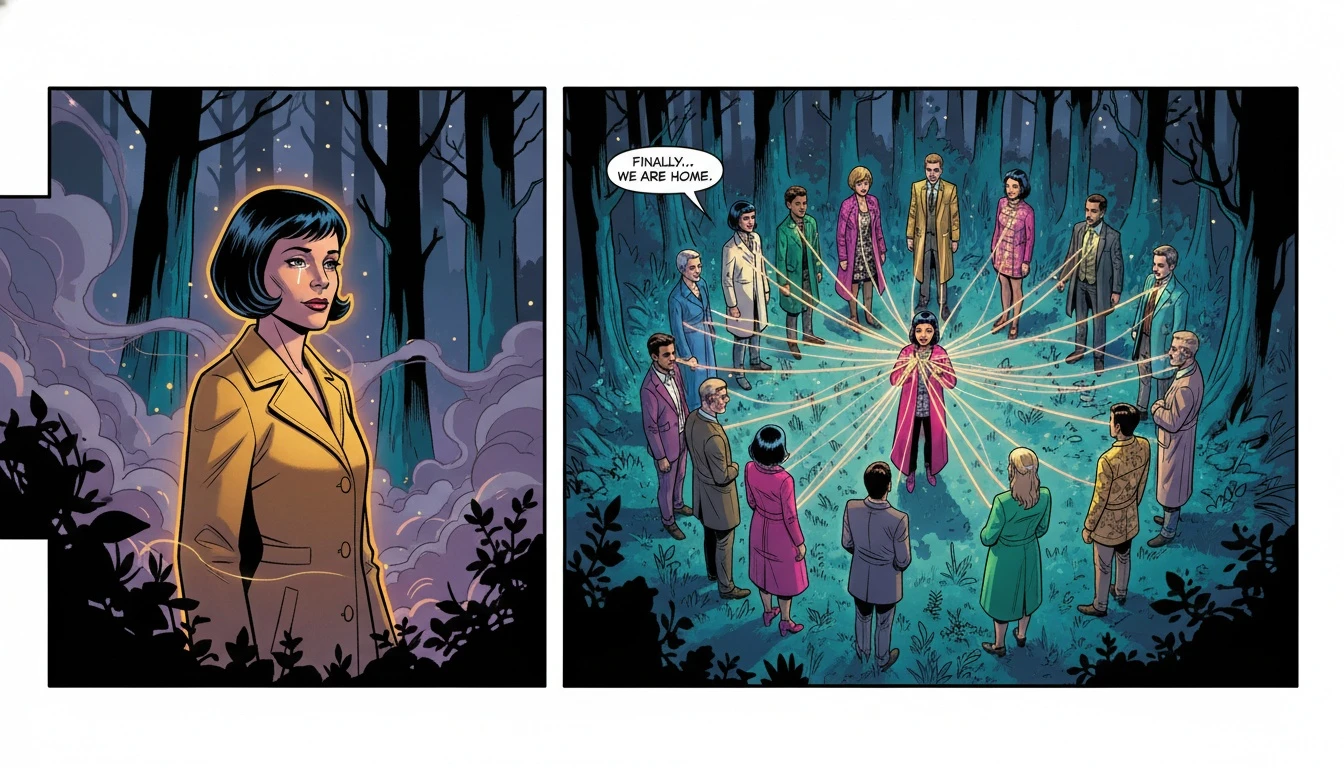 A symbolic image showing the profound relief of mbti and finding your community, where a lone person discovers their tribe connected by light. mbti-and-finding-your-community-bestie-ai.webp