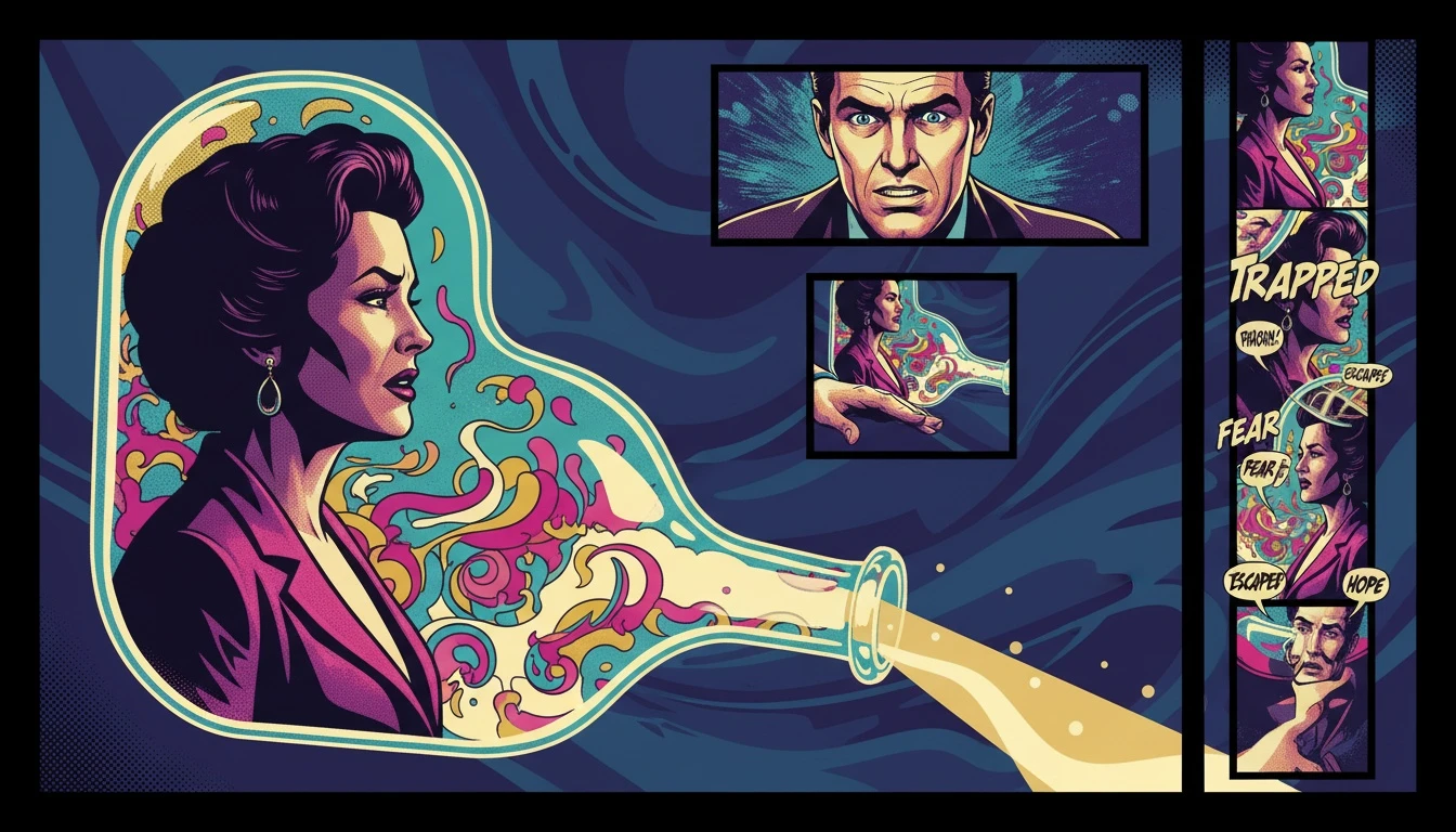 A symbolic representation of what MBTI cognitive loops explained feel like: a person stuck in a repeating pattern, with a clear exit path representing the solution. Filename: mbti-cognitive-loops-explained-bestie-ai.webp