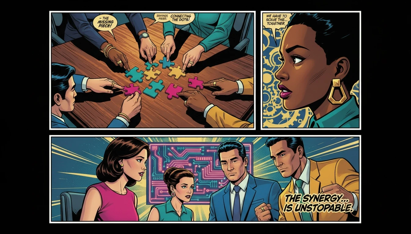 A diverse team's hands solving a puzzle, representing how understanding mbti compatibility in the workplace helps different personalities collaborate effectively. Filename: mbti-compatibility-in-the-workplace-bestie-ai.webp