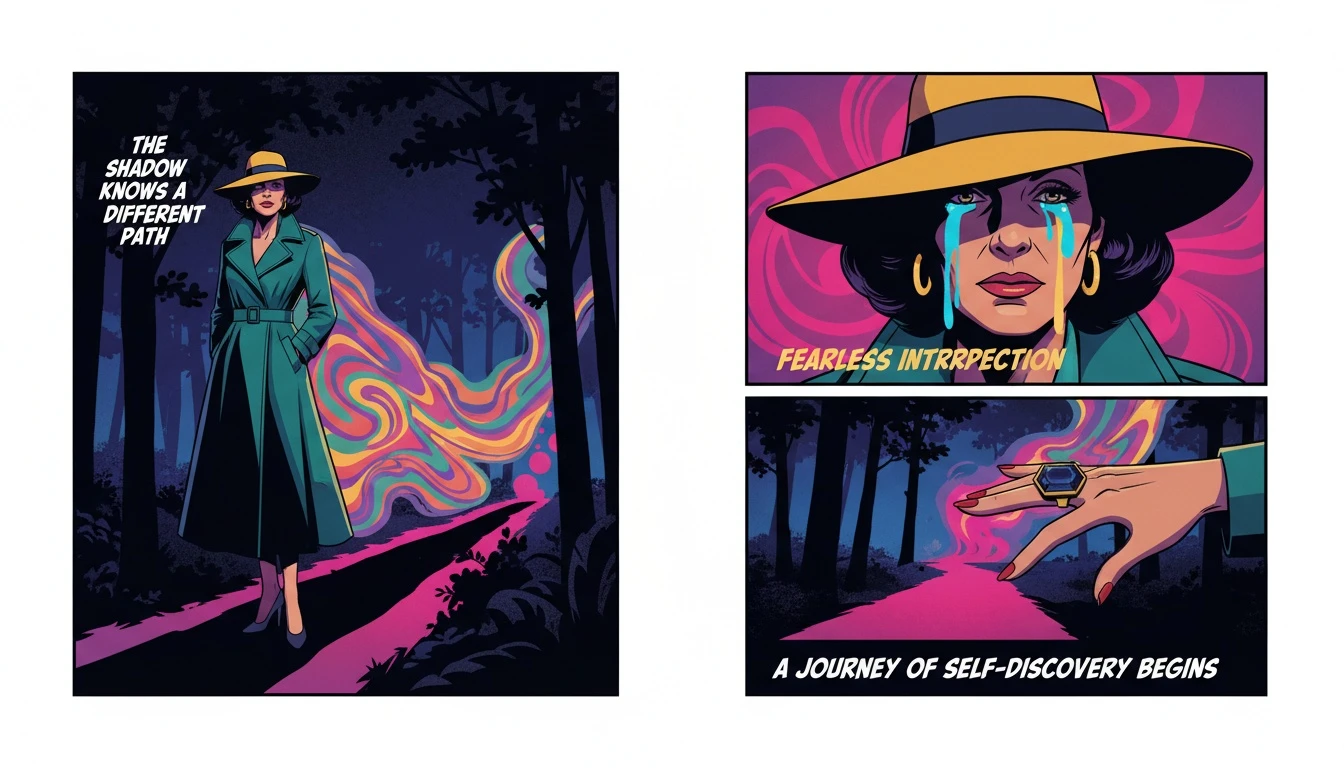 A person stands before a path of light into a dark forest, representing the journey of using mbti for personal development by integrating one's shadow self. Filename: mbti-for-personal-development-bestie-ai.webp