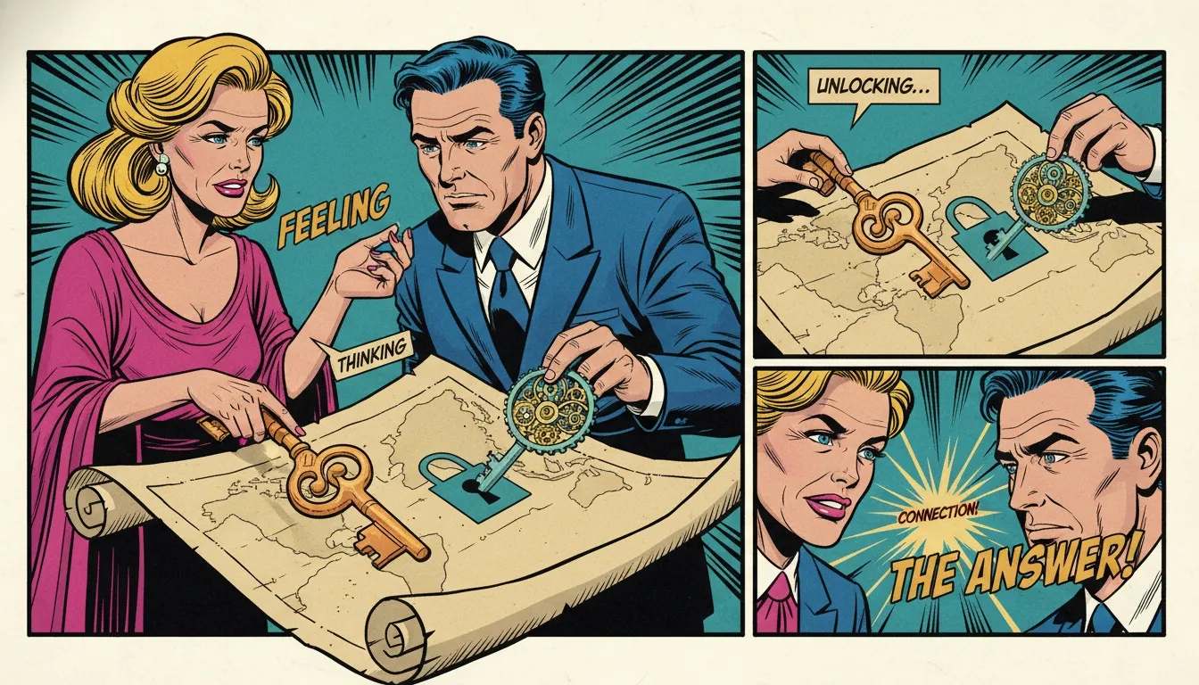 Two distinct keys, one wood and one metal, about to unlock connections on a map, illustrating the concept of mbti friendship compatibility. Filename: mbti-friendship-compatibility-bestie-ai.webp