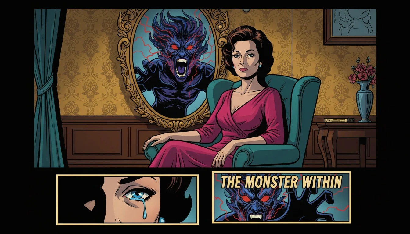 A person seeing a chaotic reflection of themselves in a mirror, symbolizing the intense psychological shift during an mbti inferior function grip experience. Filename: mbti-inferior-function-grip-experience-bestie-ai.webp