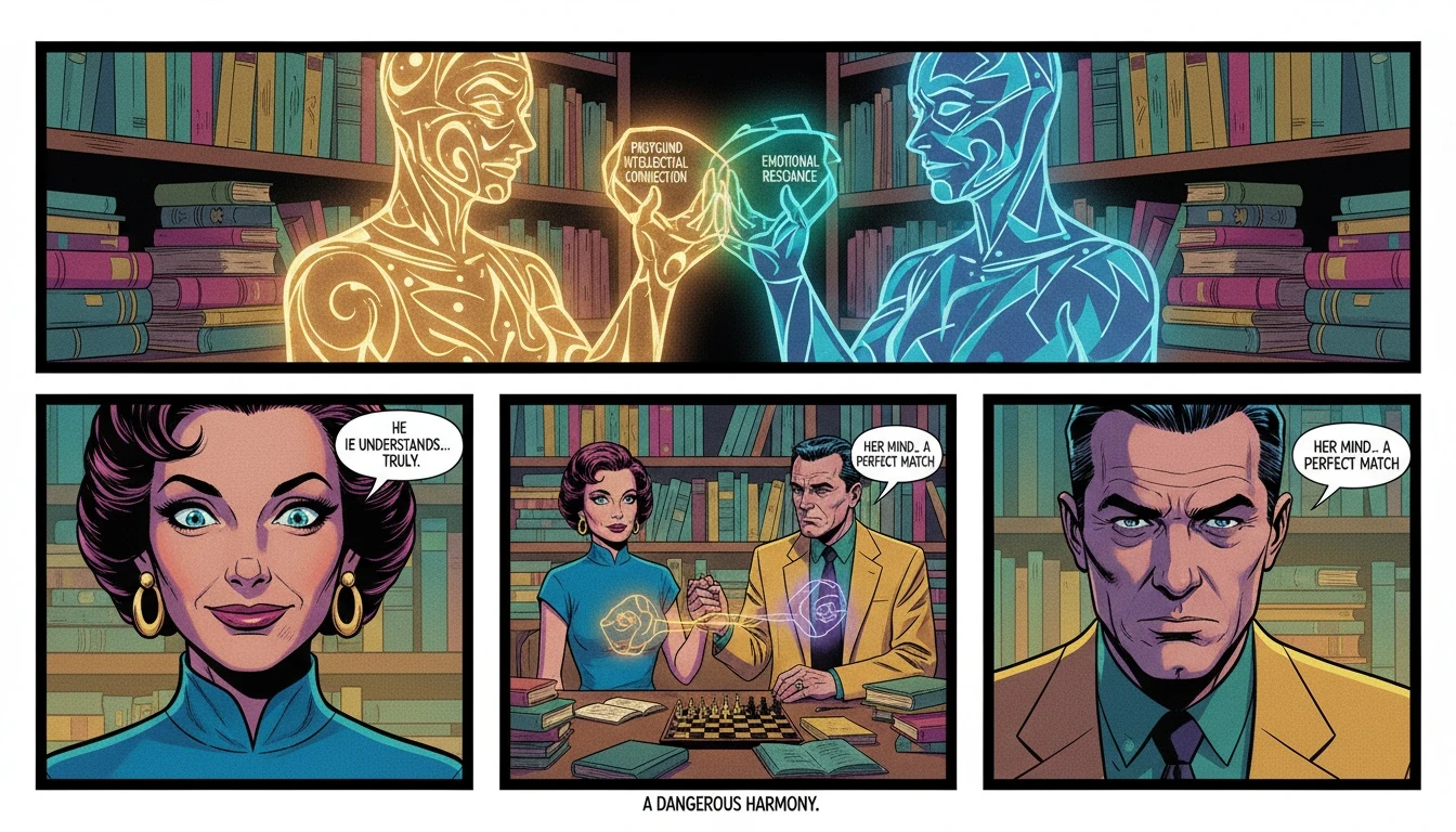 Two interlocking figures of light representing the harmony found using an mbti relationship compatibility chart. filename: mbti-relationship-compatibility-chart-bestie-ai.webp