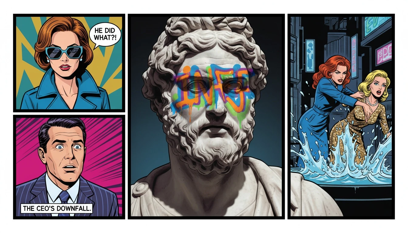 A classical statue representing rigid identity is graffitied with an MBTI type, exploring the complex debate around mbti scientific validity. Filename: mbti-scientific-validity-bestie-ai.webp